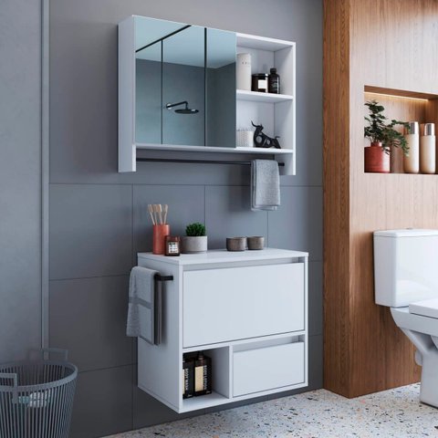 Conjunto para Banheiro Gabinete 60cm com Toalheiro Branco Cj8050