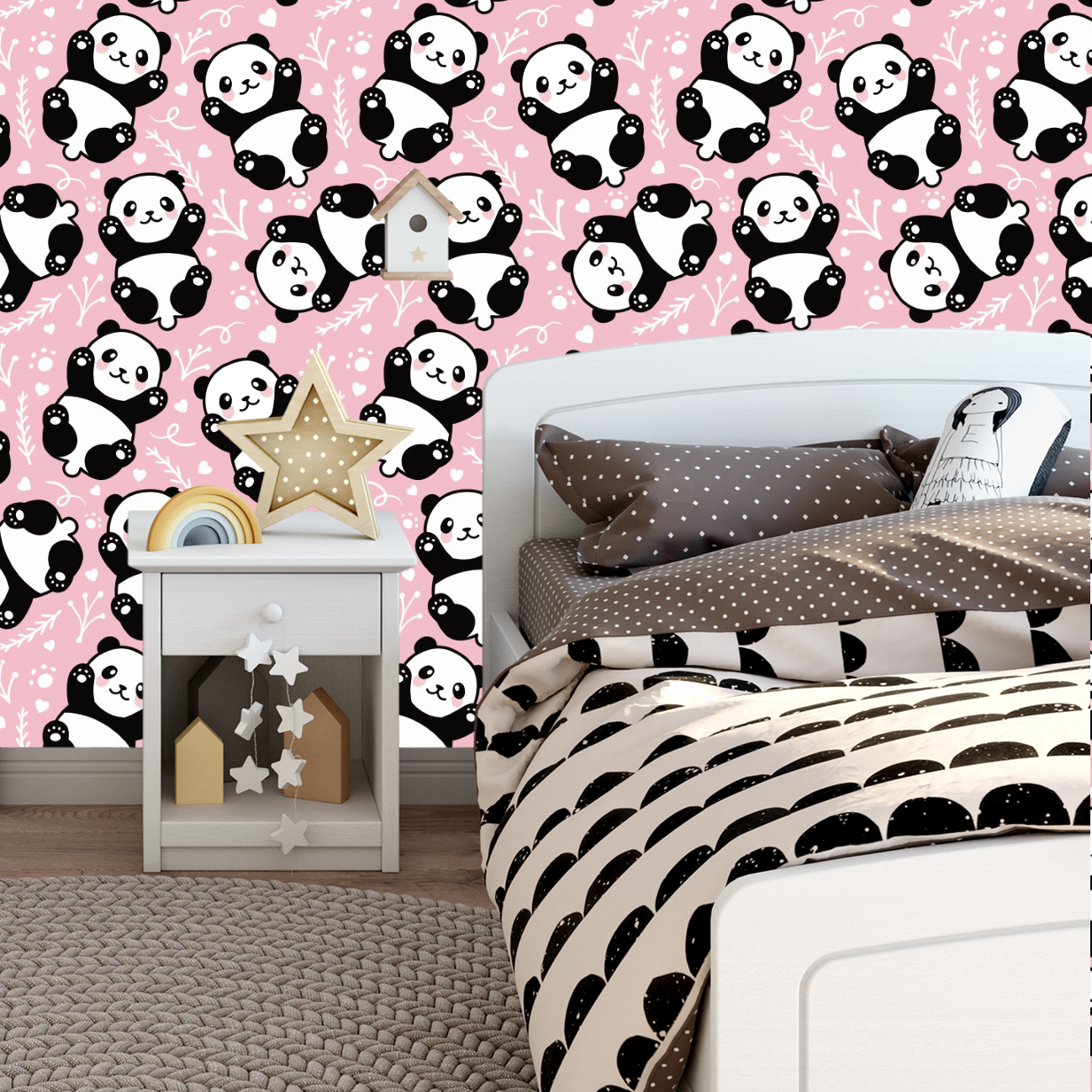 Papel de Parede Adesivo Desenho Panda com Fundo Rosa 12m - 2