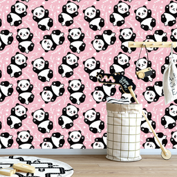 Papel de Parede Adesivo Desenho Panda com Fundo Rosa 12m - 5