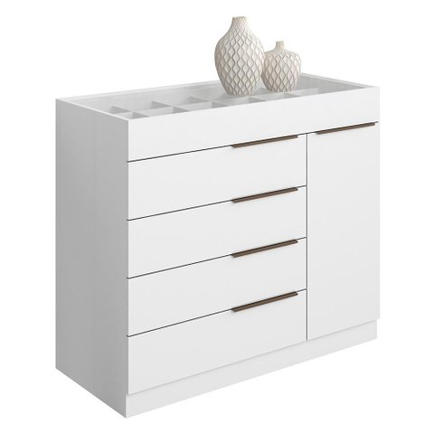 Cômoda Sevilha 1 Porta e 5 Gavetas com Porta Joias Branco - Aramóveis