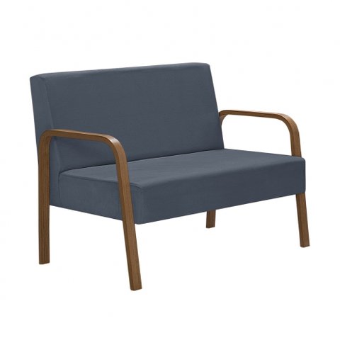 Poltrona 2 Lugares Jade Braço Madeira Dsalla Suede Azul Bic