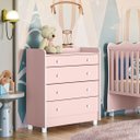 Ver imagem 3 de Cômoda com Trocador Infantil 4 Gavetas e Pés Doce Mel Rosa Acetinado