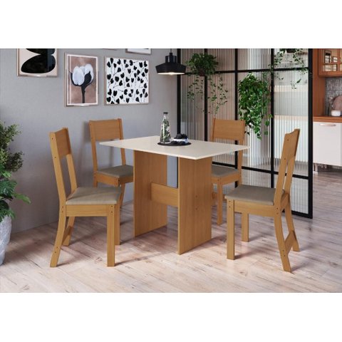 Conjunto Sala de Jantar Fidelitá Siena com 4 Cadeiras Freijó/off-white Assento Cacau