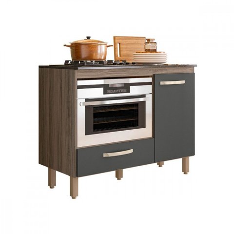 Balcão para Cooktop Fit 4 ou 5 Bocas e Forno Carvalho Nature com Chumbo Nicioli
