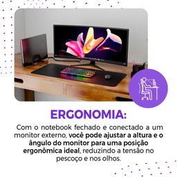 Suporte Vertical para Notebook de Mesa - Suporte Notebook Fechado Quarto/comércio/escritório -preto - 4