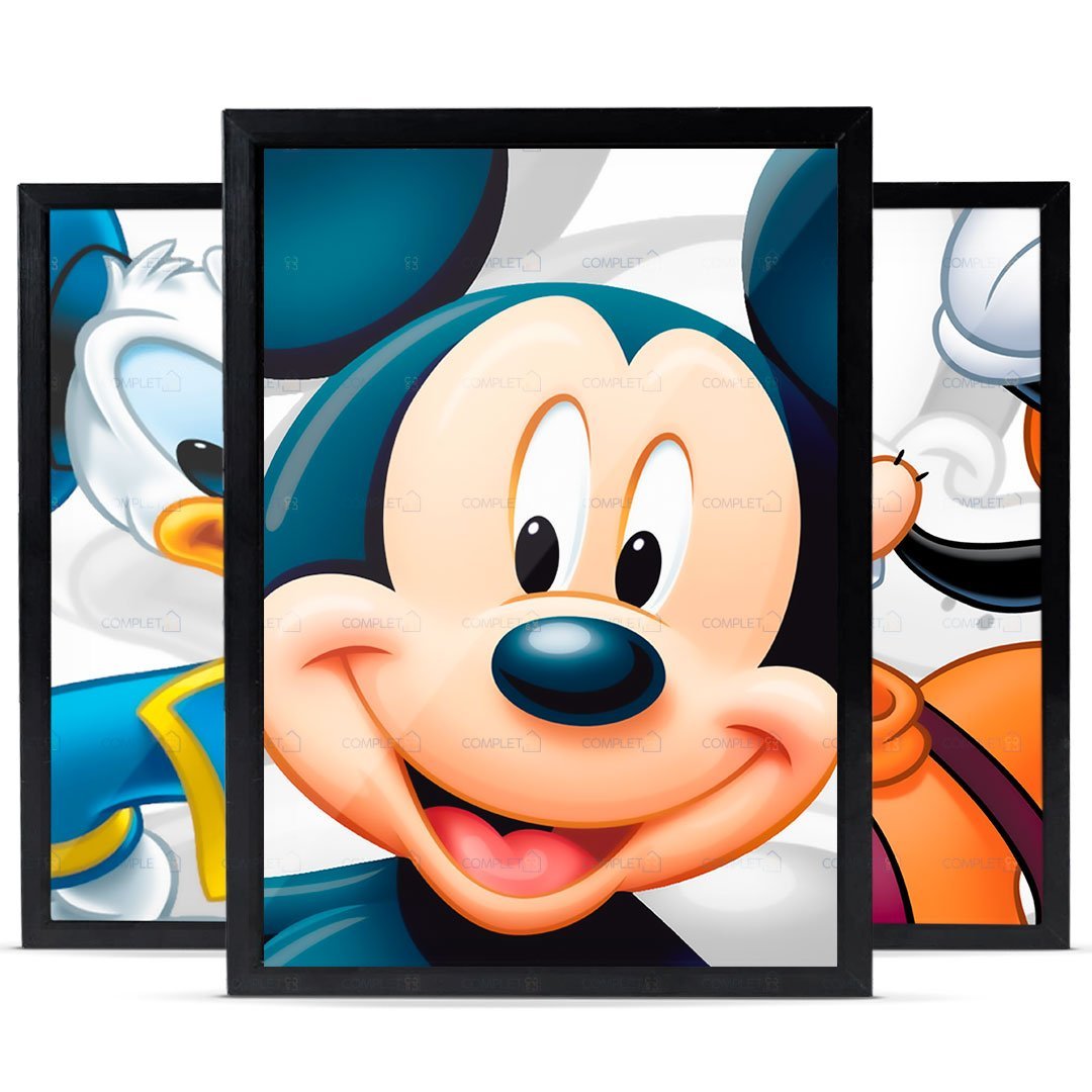 Quadro Infantil Mickey Pato Donald e Pateta Moldura e Vidro - 3
