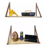 Kit 2 Prateleiras de Pinus 60cm Alça de Couro para Sala Cozinha Banheiro Quarto - Madeira Ecom - 3