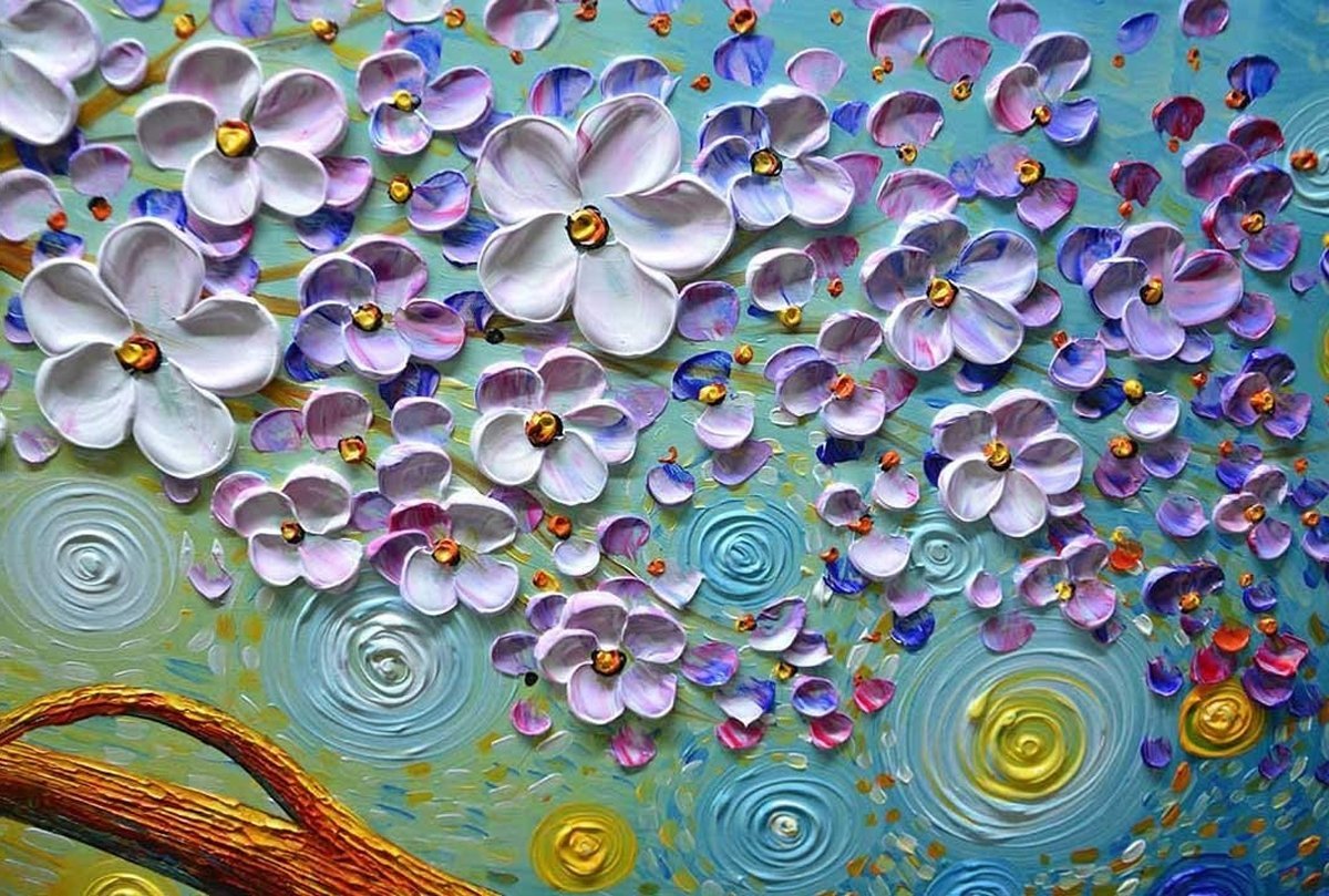 Quadro Pintura Tela floral talentos artistas abstrata 5457: 70cm (A) x 140	cm (L) - 3