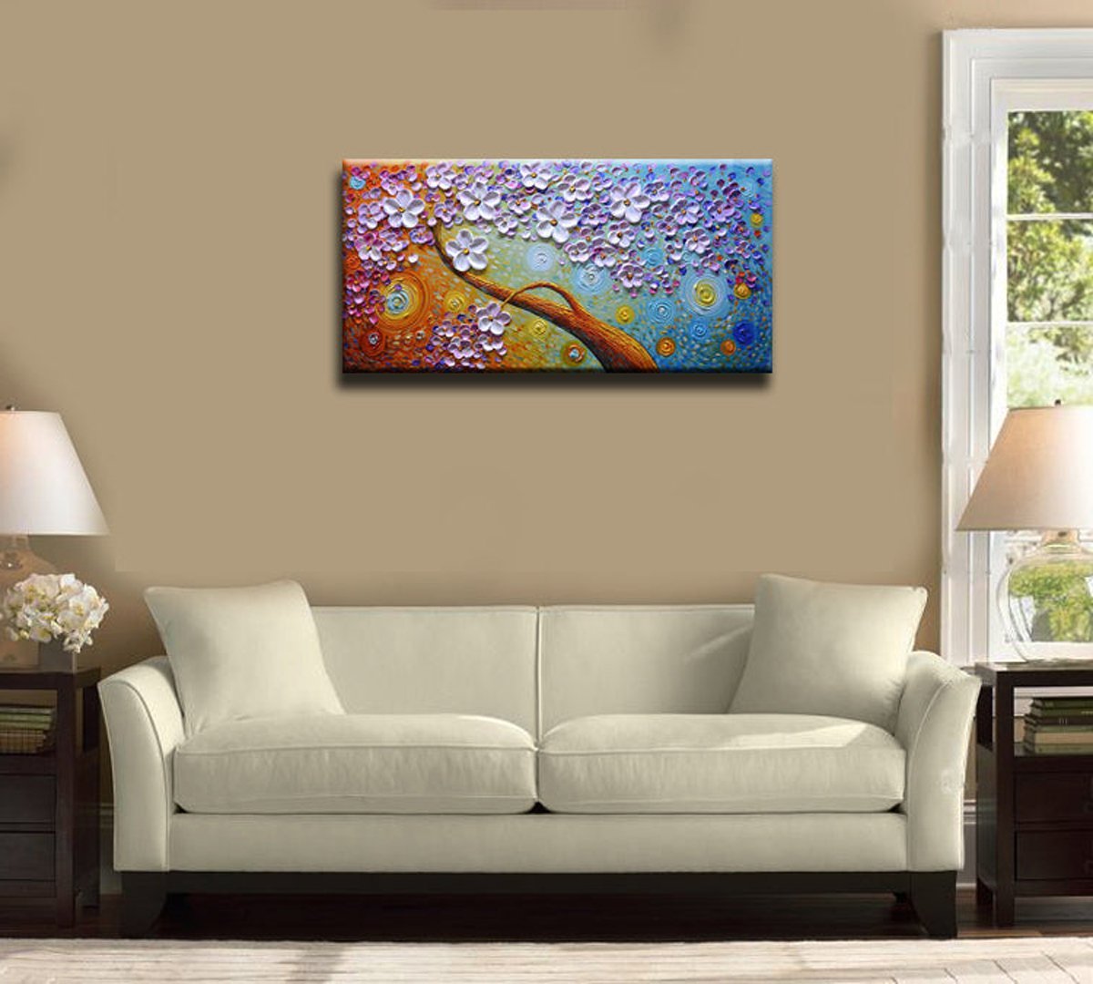 Quadro Pintura Tela floral talentos artistas abstrata 5457: 70cm (A) x 140	cm (L) - 1