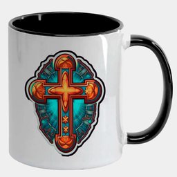 Caneca Branca com Interna Preta Y5 Cruz Arte Mística Azul - 1