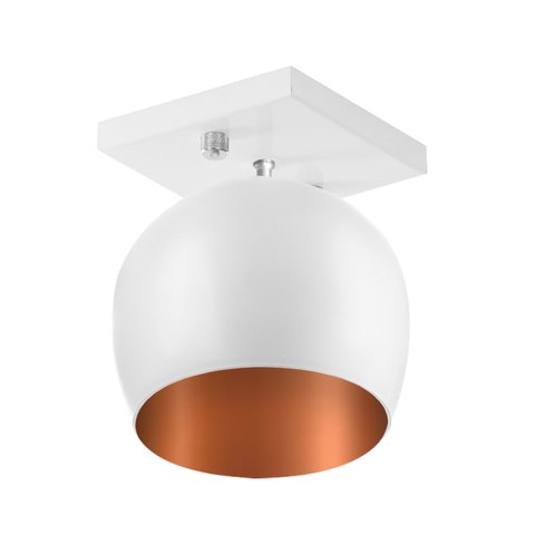 Lustre Plafon Bola 15 cm Quadrada Branco com Cobre
