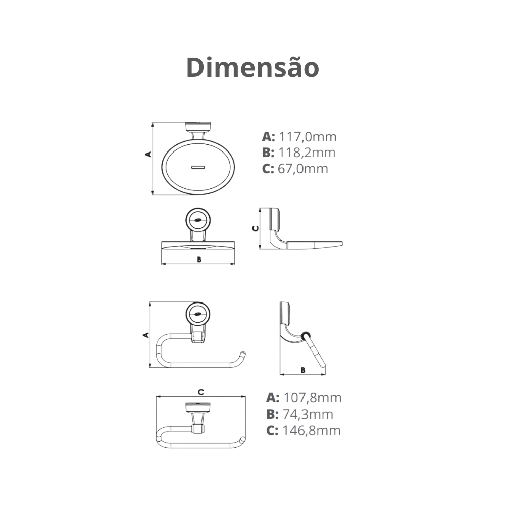 Kit Acessórios para Banheiro 4 Peças Emb. Blister Linha Bello Cor Bege e Cromado Durín - 4