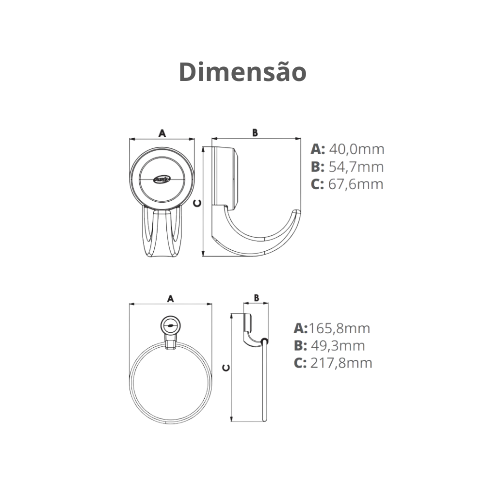 Kit Acessórios para Banheiro 4 Peças Emb. Blister Linha Bello Cor Bege e Cromado Durín - 3