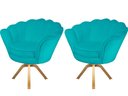 Ver imagem 1 de Kit 2 Poltronas Decorativa Pétala Base Giratória Madeira Suede Azul Tifany Ms Decor