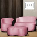 Ver imagem 2 de Kit 1 Poltrona 1 Namoradeira e 1 Puff Grande Orgânico Beatriz Veludo Composê Corino Preto - Estopar 