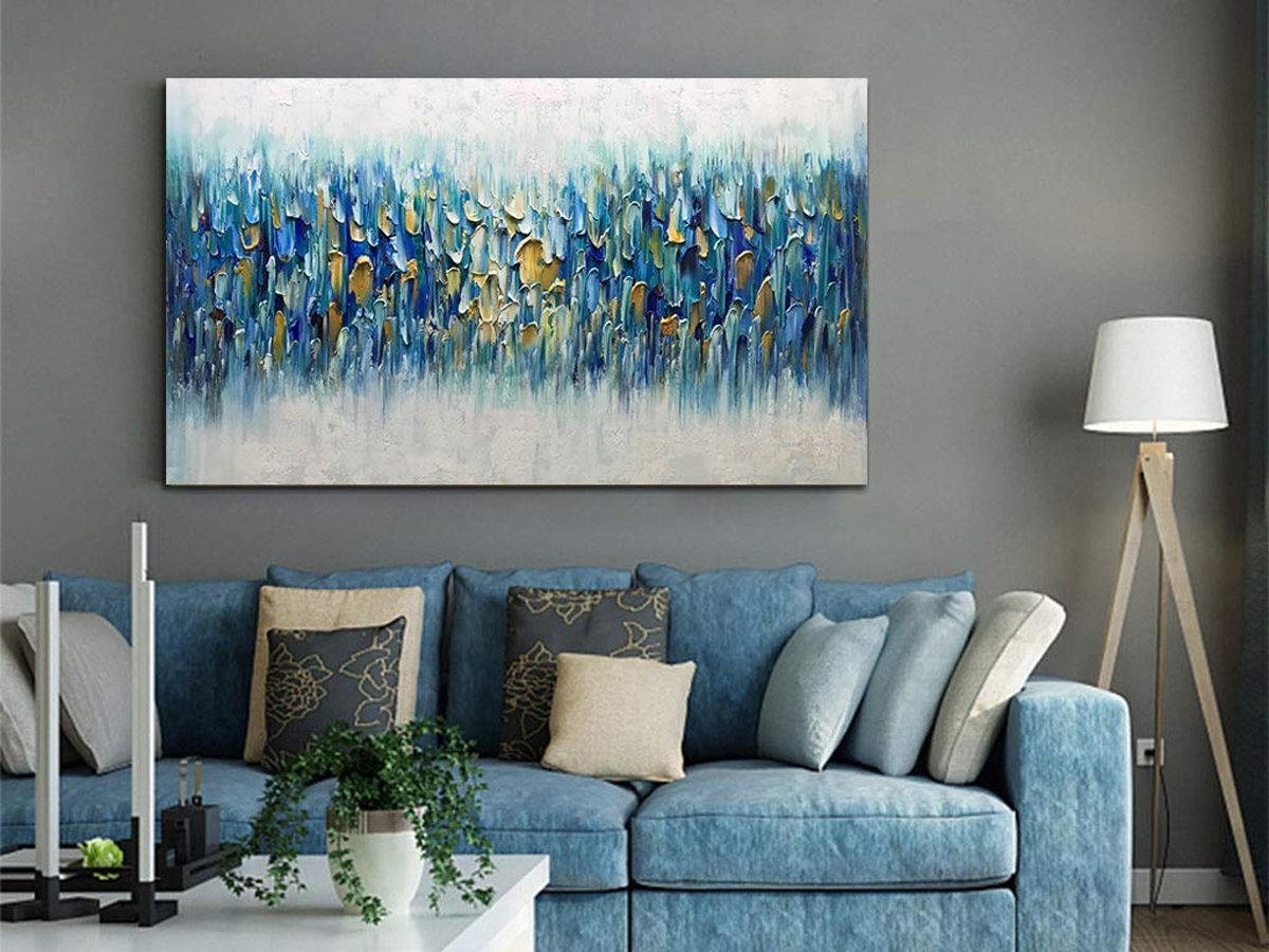 Quadro Pintura Tela azul óleo irregular ligeira Quarto 5383: 90cm (A) x 180cm (L) - 1