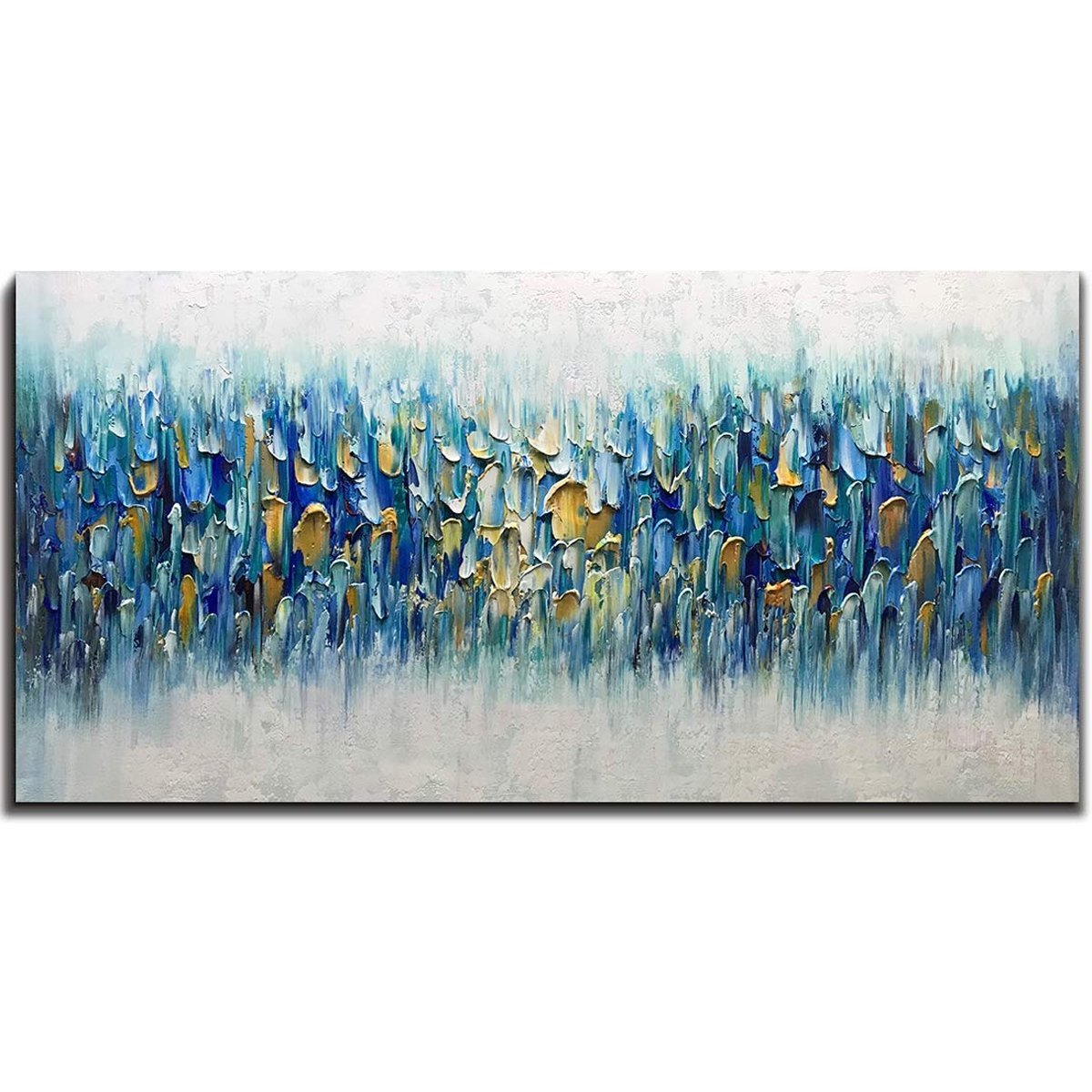 Quadro Pintura Tela azul óleo irregular ligeira Quarto 5383: 90cm (A) x 180cm (L) - 2