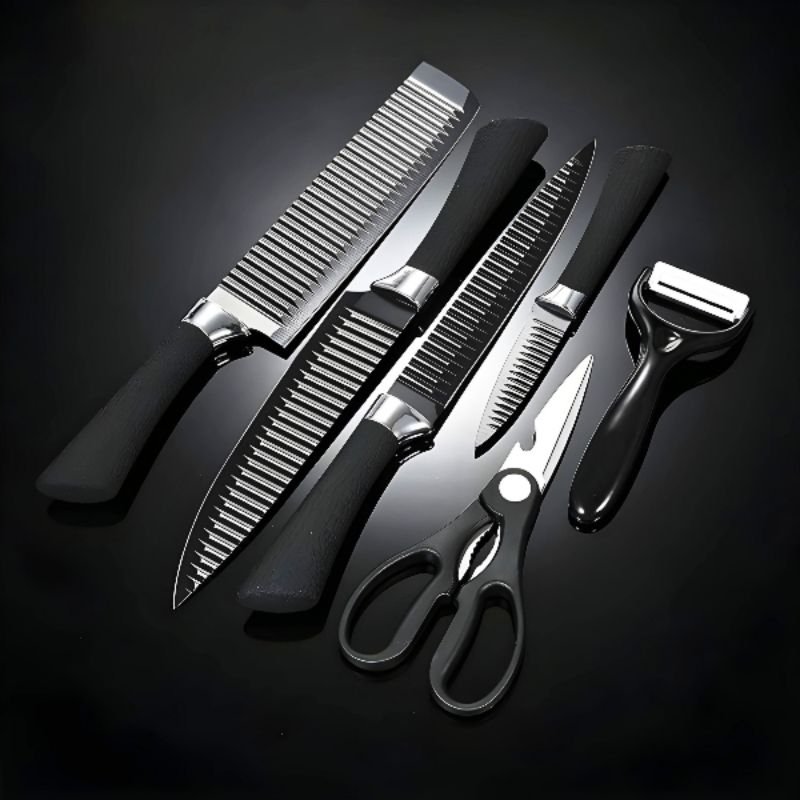 Kit Facas 6 Peças para Churrasco e Cozinha - Preto - 4