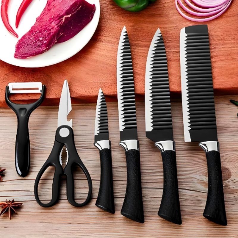 Kit Facas 6 Peças para Churrasco e Cozinha - Preto - 2