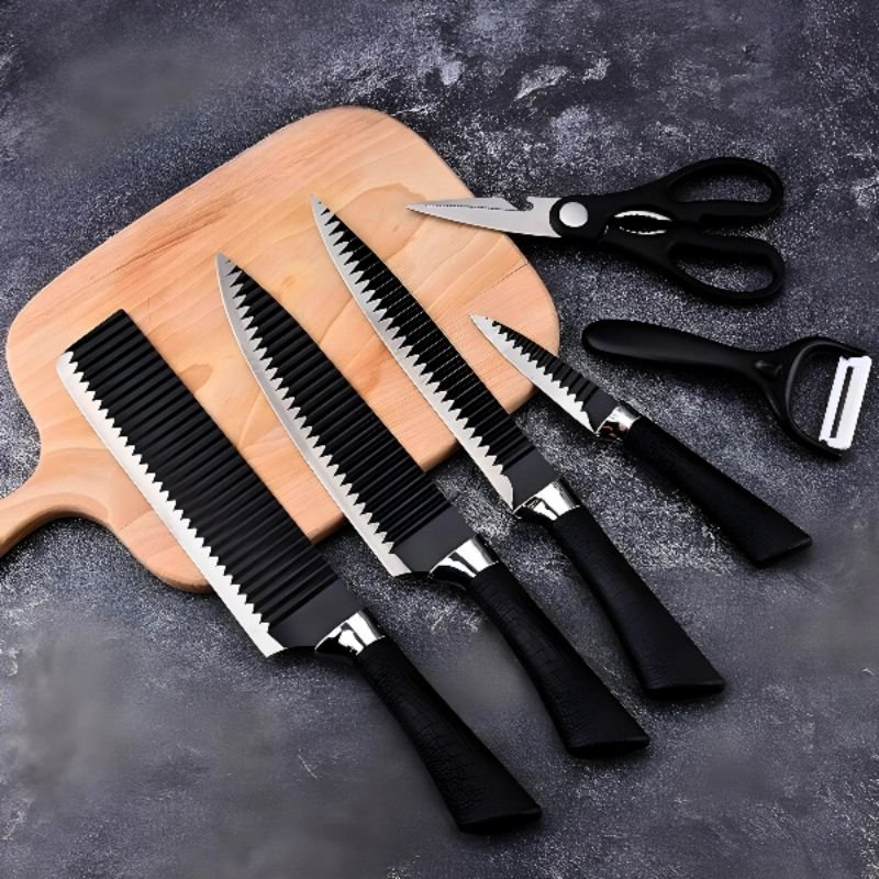 Kit Facas 6 Peças para Churrasco e Cozinha - Preto - 3