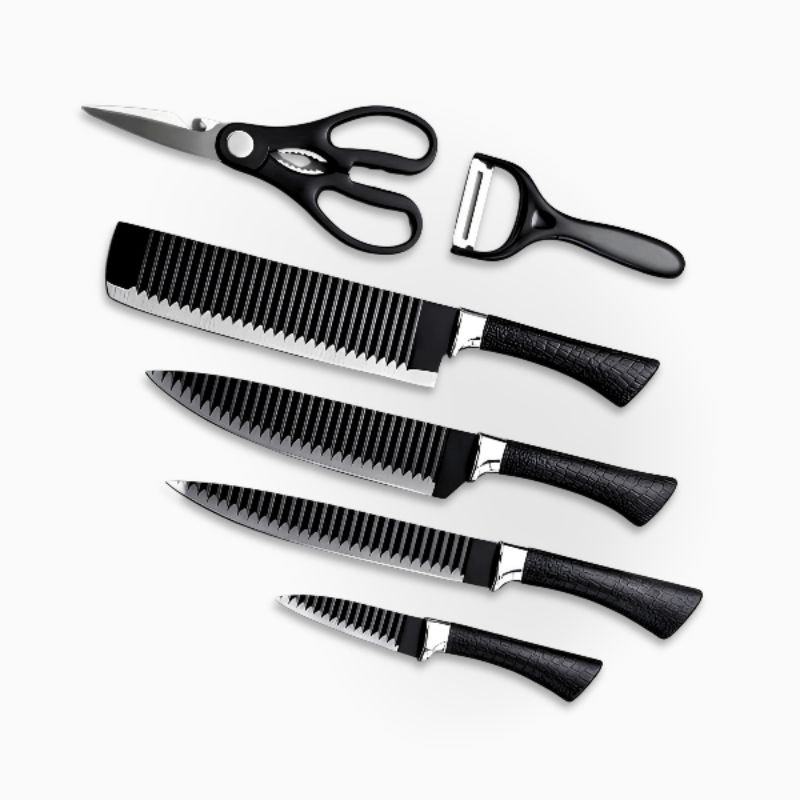 Kit Facas 6 Peças para Churrasco e Cozinha - Preto