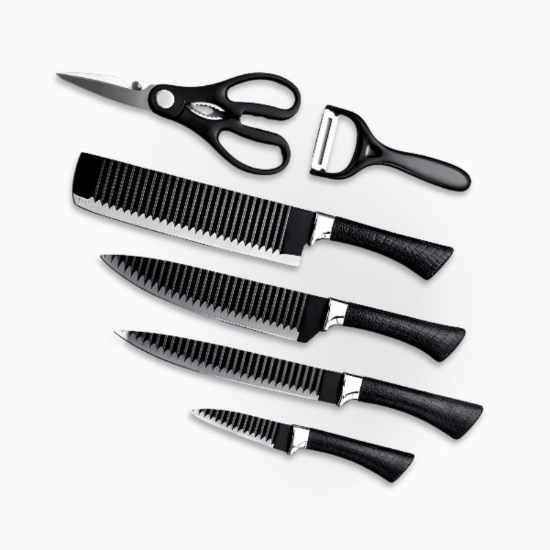 Kit Facas 6 Peças para Churrasco e Cozinha - Preto - 1