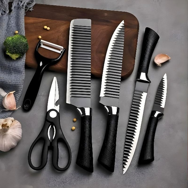 Kit Facas 6 Peças para Churrasco e Cozinha - Preto - 5