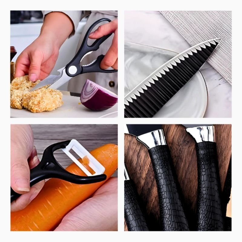 Kit Facas 6 Peças para Churrasco e Cozinha - Preto - 7