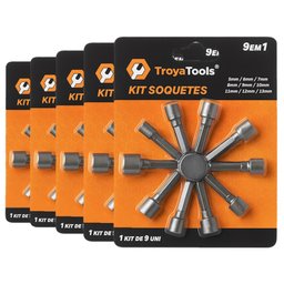5 Kit Soquetes Troya Tools 9 em 1 de 5mm a 13mm para Parafusadeira Manutenção Lojista - 4