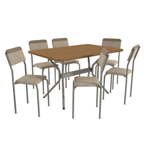 Conjunto de Mesa Completo com 6 Cadeiras Estofadas Cmc1024nk Kappesberg Crome