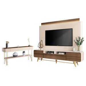 Estante Home Theater Nobre e Aparador Vivant Off White Castanho – Hb Móveis