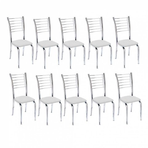 Kit 10 Cadeiras Iara Cromada Para Cozinha Branco