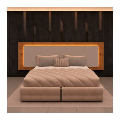 Painel para Cama Box Casal com LED Espanha Cinamomo/Off