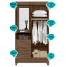 Guarda Roupa Capelinha Espelho Solteiro 2 Portas 2 Gavetas Castanho Wood Leme - Moval - 4