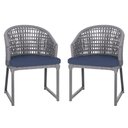 Ver imagem 1 de 2 Cadeira Noronha Aluminio Micro Pintura Grafite, Tr. Telinha Corda Nautica Grafite, Estofado - Azul