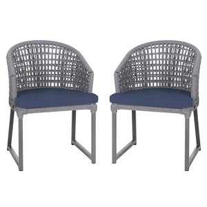 2 Cadeira Noronha Aluminio Micro Pintura Grafite, Tr. Telinha Corda Nautica Grafite, Estofado - Azul