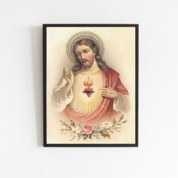 Quadro Arte Sacra Sagrado Coração de Jesus Vintage 24x18cm:madeira Preta - 2