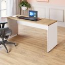 Ver imagem 1 de Escrivaninha Escritório 140cm X 70cm Pés Painel F5 Office Cor:macadâmia com Branco