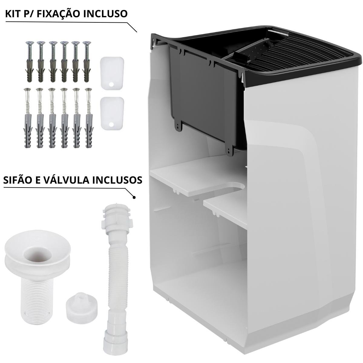 Gabinete Para Lavanderia Com Tanque Preto 01 Porta + Torneira + Fita Veda Rosca - 11