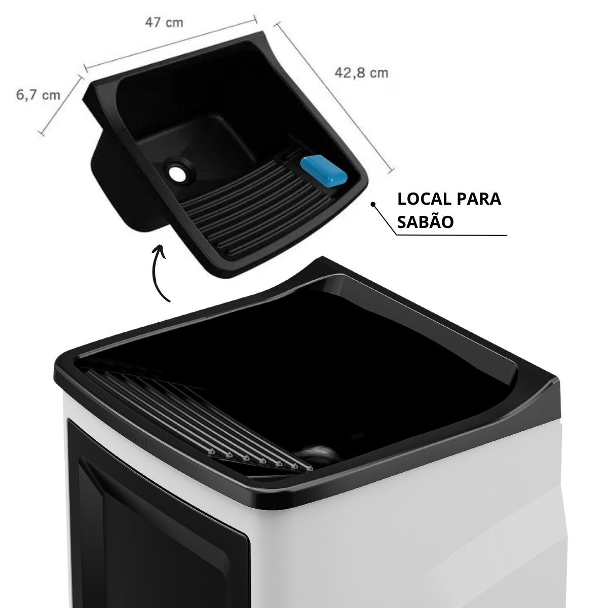 Gabinete Para Lavanderia Com Tanque Preto 01 Porta + Torneira + Fita Veda Rosca - 12