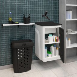 Gabinete Para Lavanderia Com Tanque Preto 01 Porta + Torneira + Fita Veda Rosca - 4