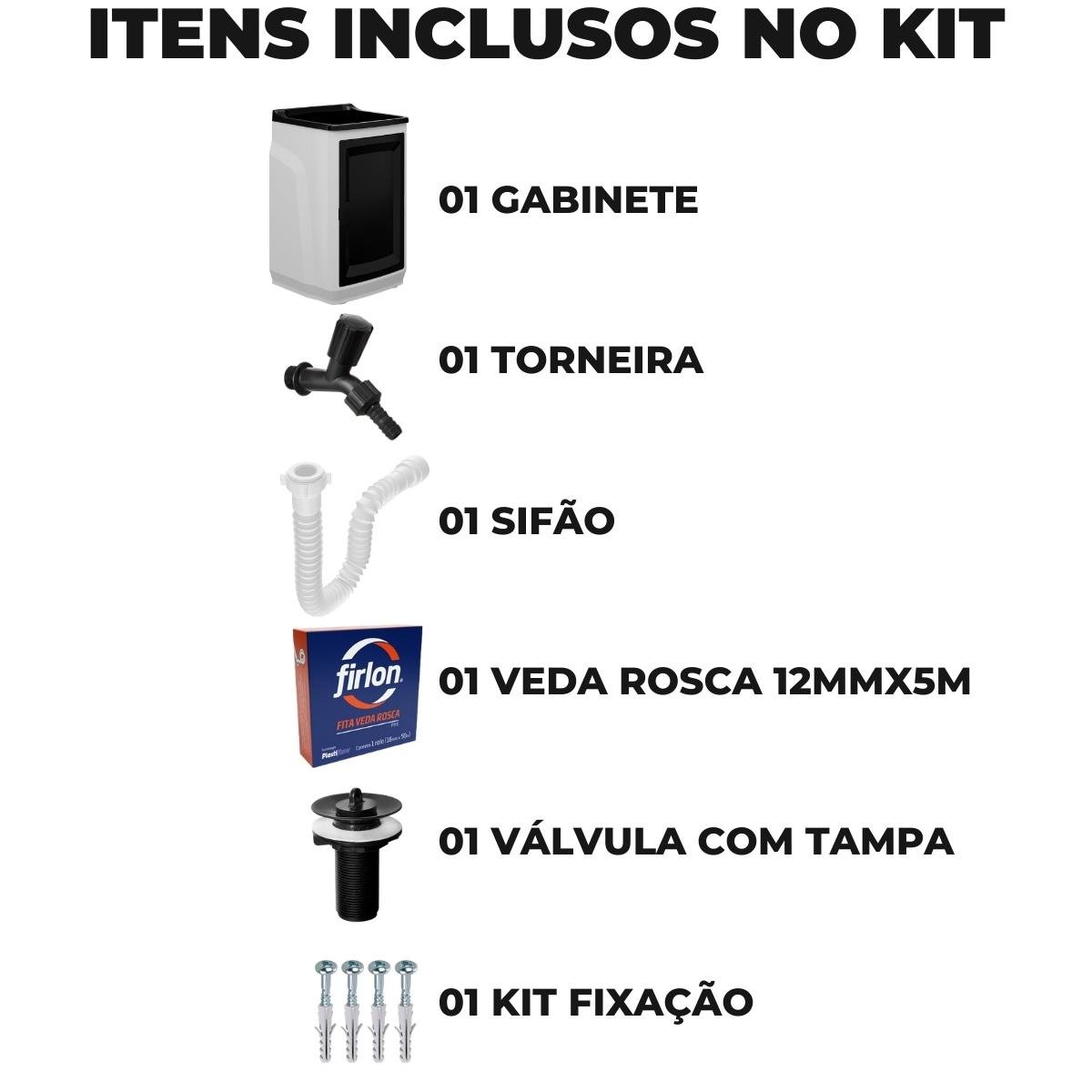 Gabinete Para Lavanderia Com Tanque Preto 01 Porta + Torneira + Fita Veda Rosca - 6