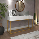 Ver imagem 1 de Aparador Buffet Pequeno Hall de Entrada Luxo Eros 90cm Branco Dourado Cantinho do Café