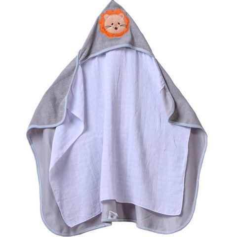 Toalha com Capuz Aplique e Forro em Fralda Toque Suave