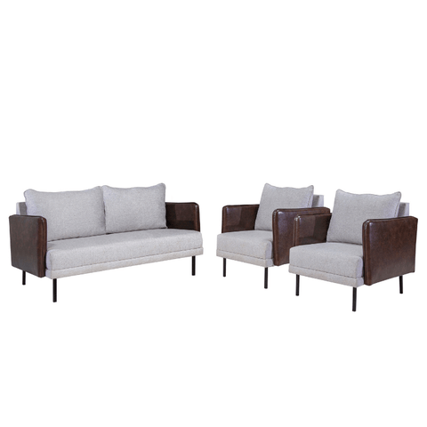 Conjunto Namoradeira e 02 Poltronas Orion Via Encanto Linho Cinza/Courano Marrom