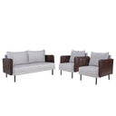 Ver imagem 1 de Conjunto Namoradeira e 02 Poltronas Orion Via Encanto Linho Cinza/Courano Marrom