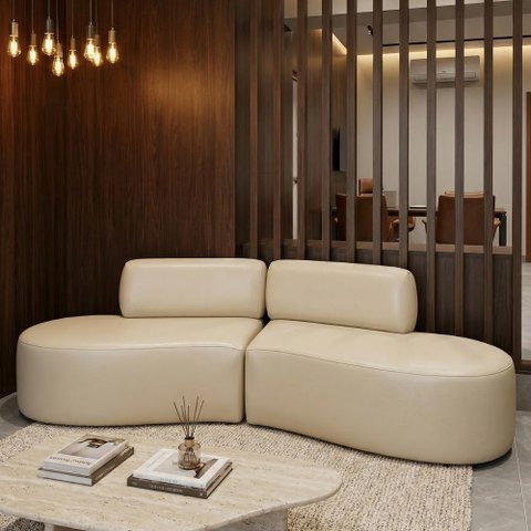 Sofá Orgânico Módulo Curvo Sala Recepção Savana 3,00MTS Courino Bege -Vimont Moveis