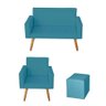 Kit Sofá 2 Lugares e Poltrona para Sala Lina e 1 Puff Quadrado Suede Azul Turquesa - Móveis Mafer - 1