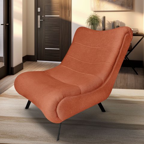 Poltrona Decorativa Nathy para Sala Quarto com Pés em Aço Preto Boucle Terracota Bz Decor