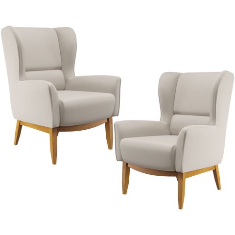 Kit 02 Poltronas Decorativa Fixa Base de Madeira Milena D02 Linho Cru B-443 - Lyam Decor